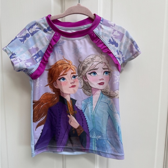 NWOT 3T Girls Disney Frozen Purple and Blue Short Sleeve Rashguard Bathingsuit - Picture 1 of 5